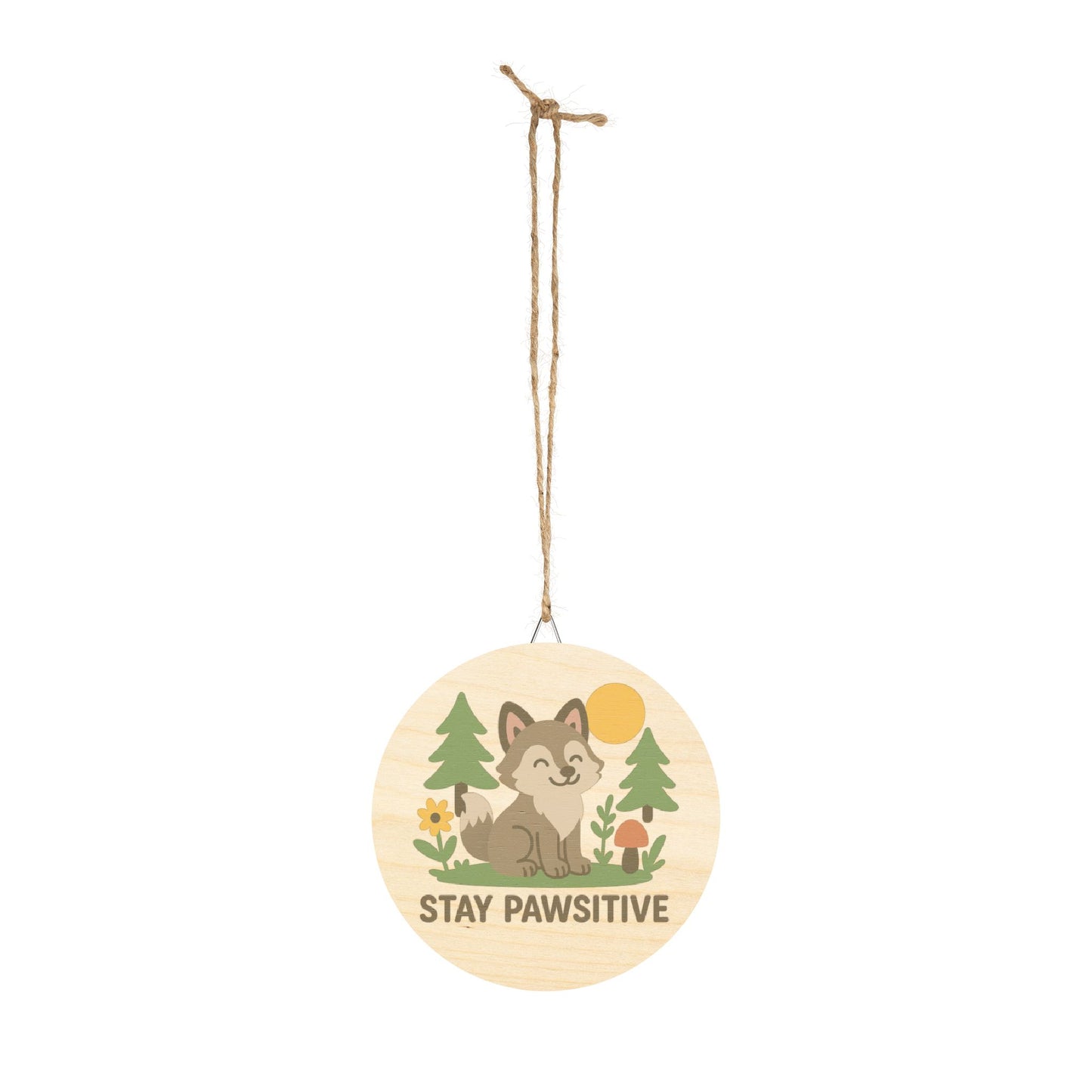 "Stay Pawsitive" - Baby Wolf Sign | Baltic Birch Wall Decor