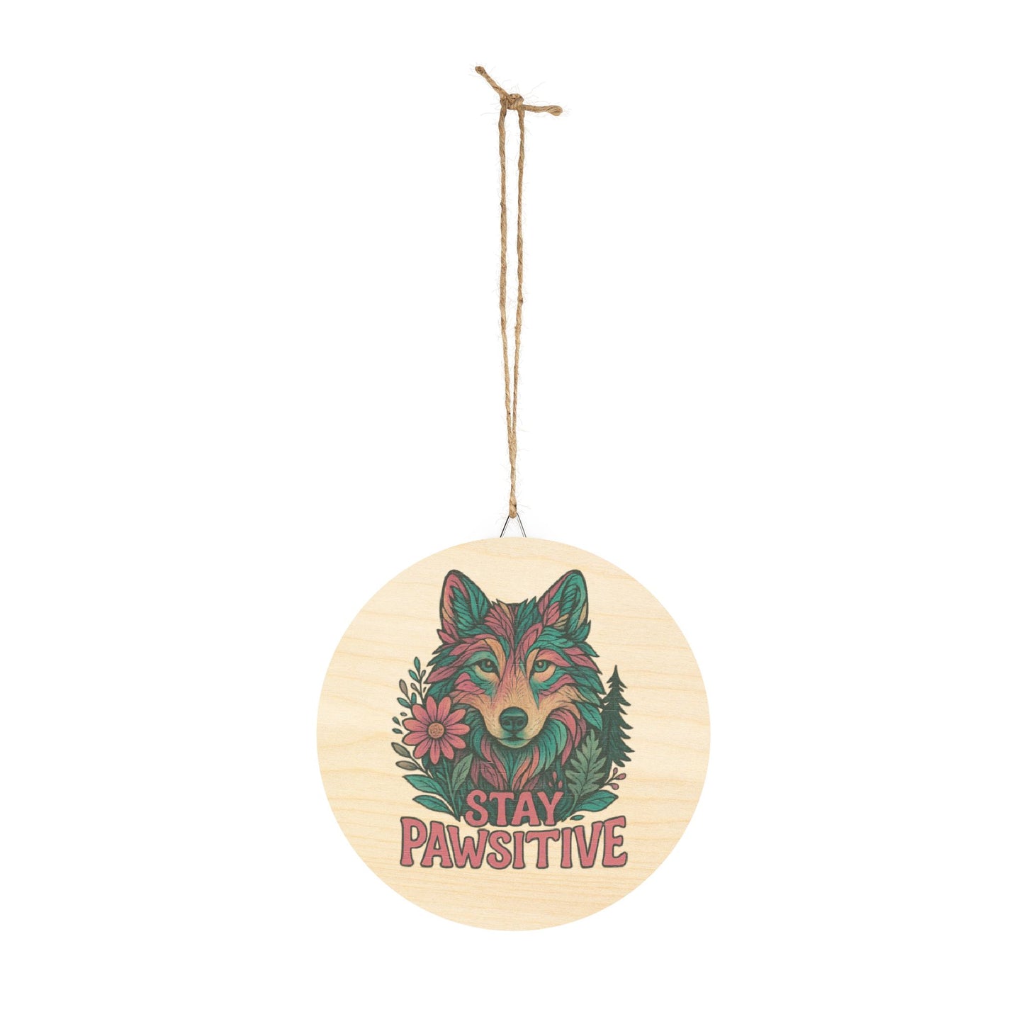 "Stay Pawsitive" Wolf Sign | Baltic Birch Wall Decor