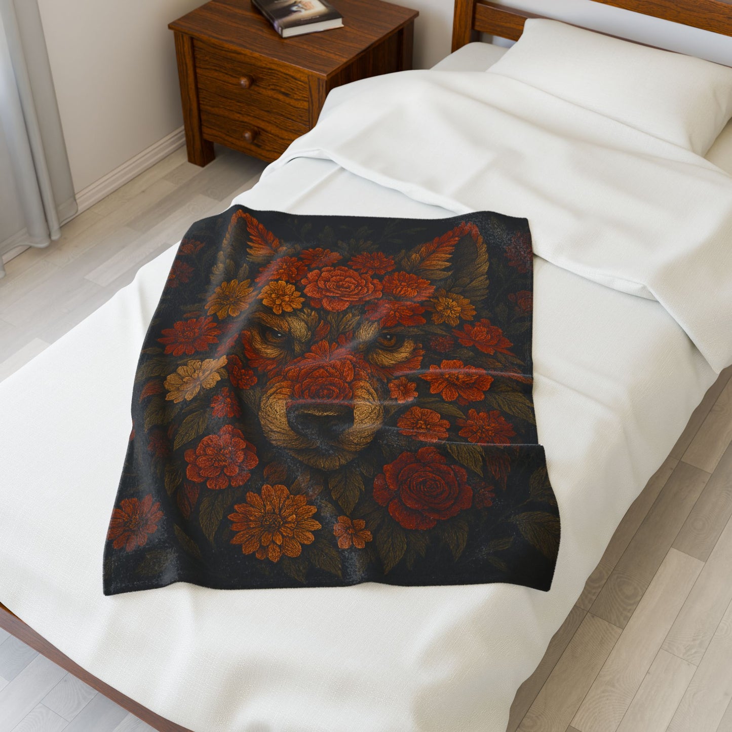 Wildflower Wolf | Velveteen Plush Blanket