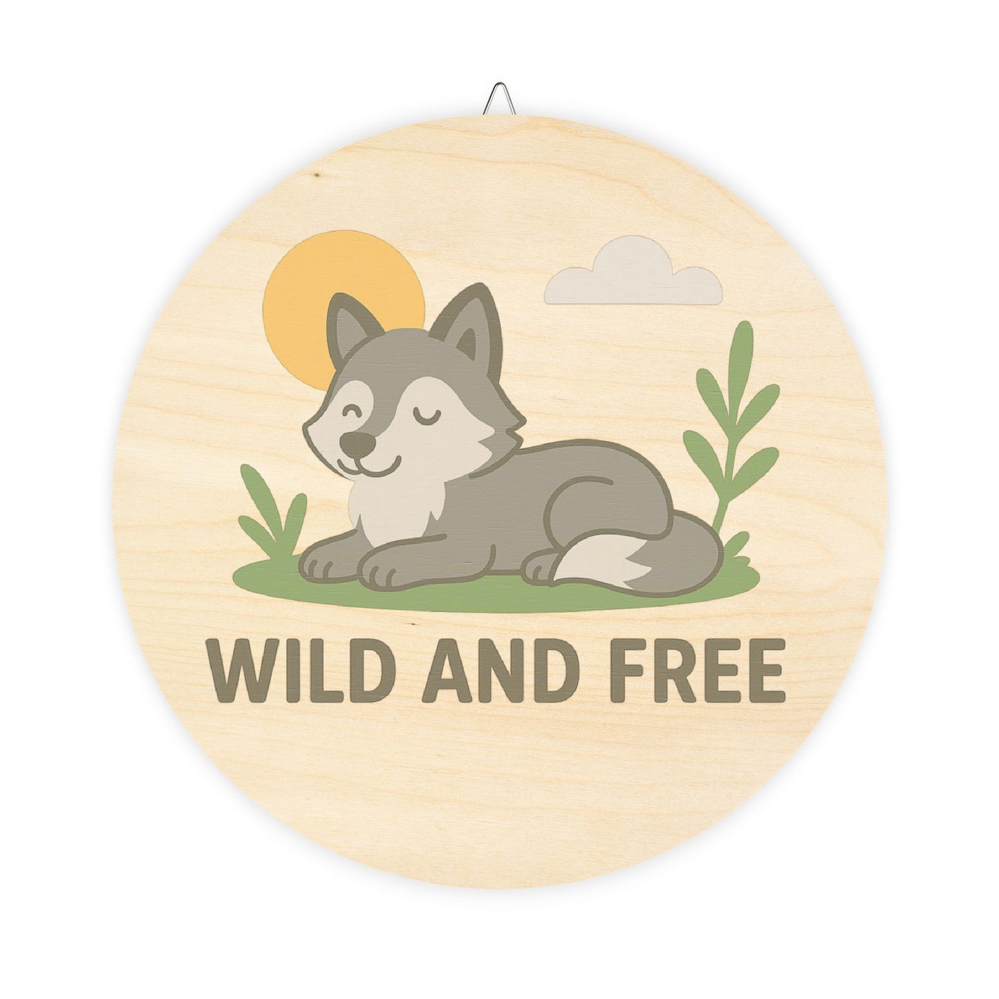"Wild and Free" - Baby Wolf Sign | Baltic Birch Wall Decor