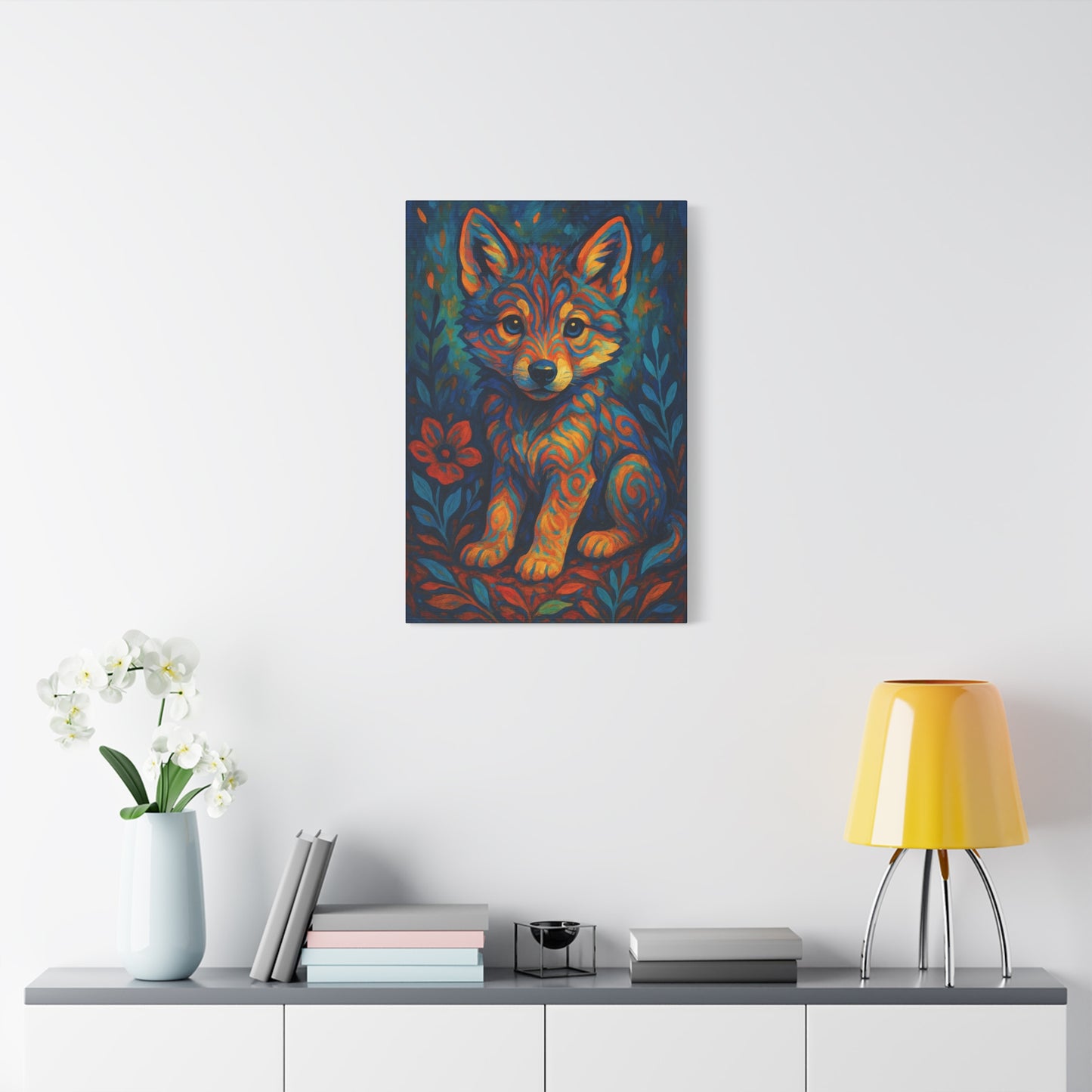 Twilight Bloom Pup | Nature Wolf Canvas Wall Art