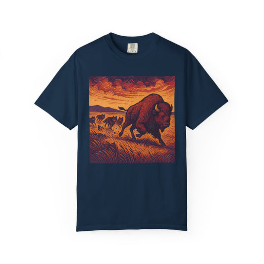 Bison Hunt Wolf Pack | Graphic Wolf Shirt