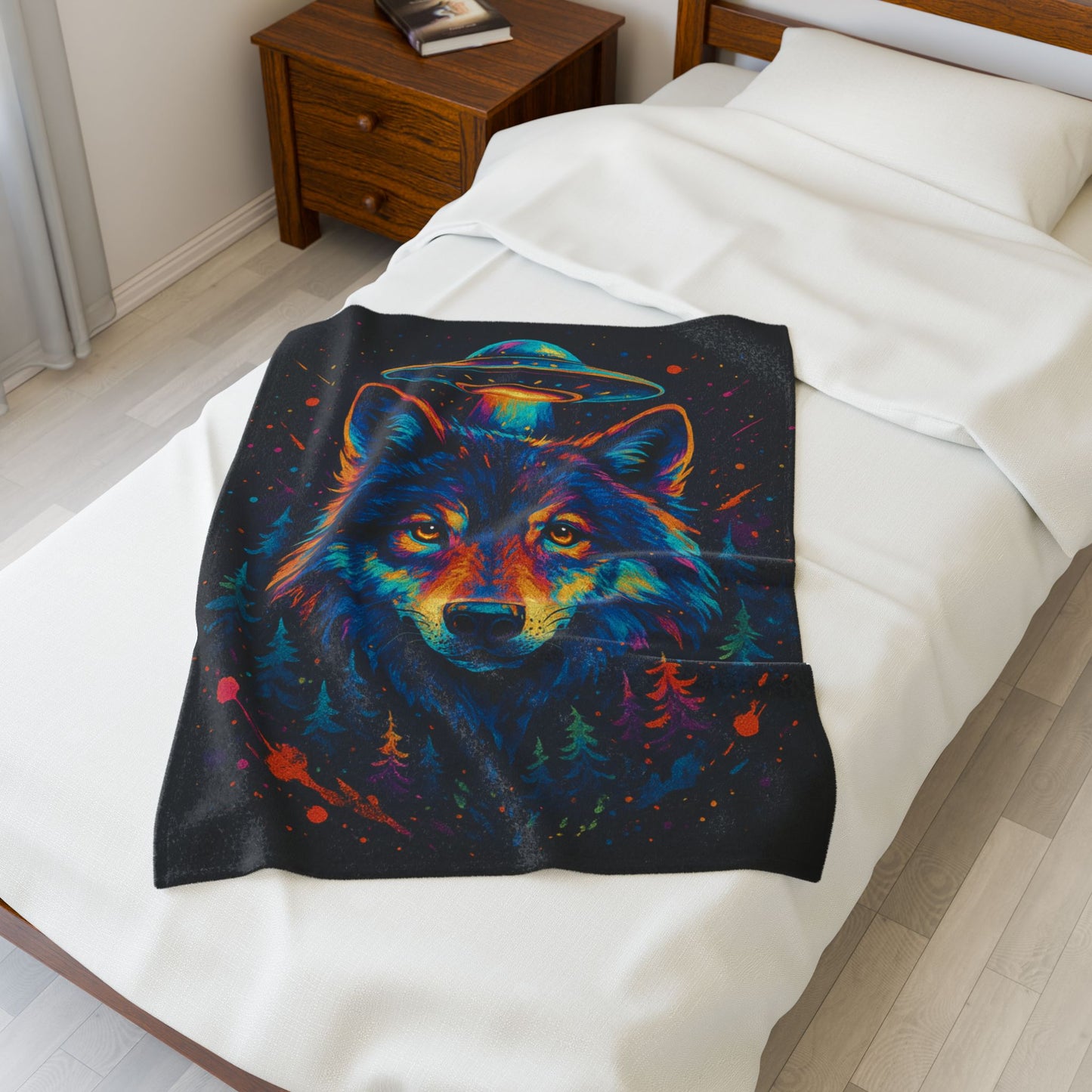 Cosmic Signal Wolf | Velveteen Plush Blanket