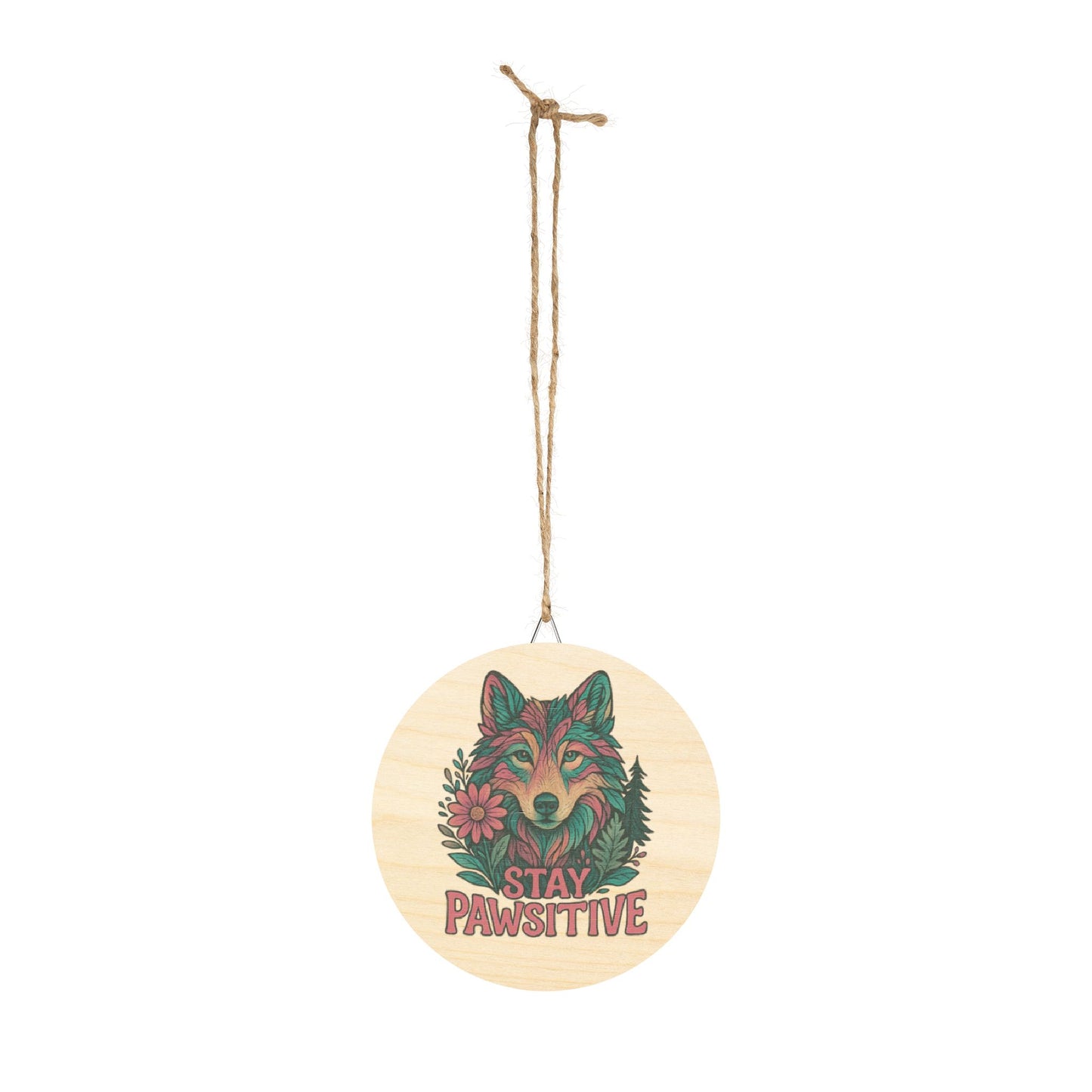 "Stay Pawsitive" Wolf Sign | Baltic Birch Wall Decor