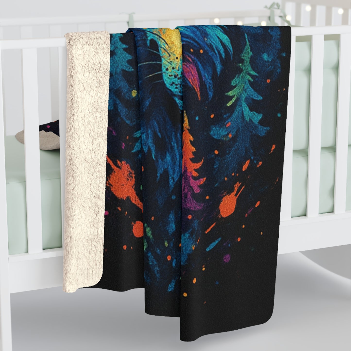 Cosmic Signal Wolf | Nature Wolf Large Sherpa Blanket
