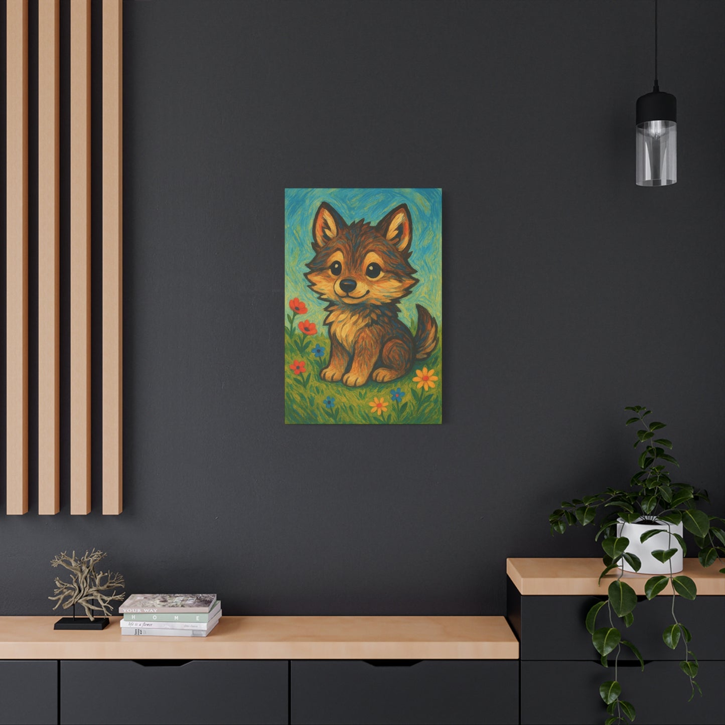 Little Wildflower Wolf | Nature Wolf Canvas Wall Art
