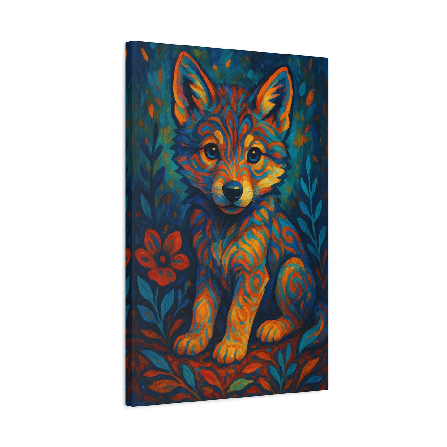 Twilight Bloom Pup | Nature Wolf Canvas Wall Art