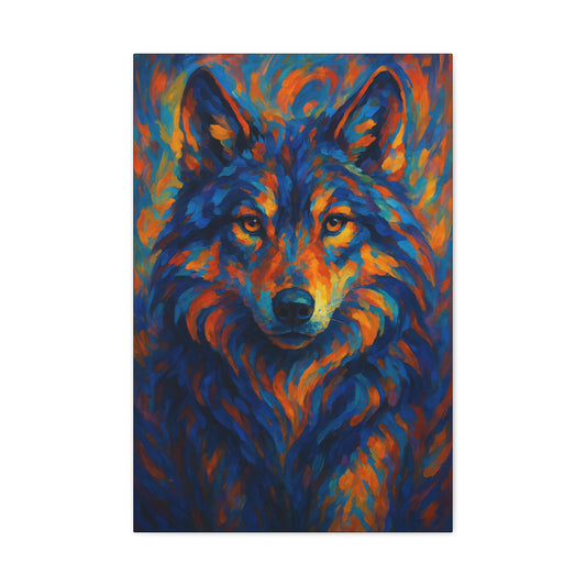 Colorful painting of a wolf on a white background