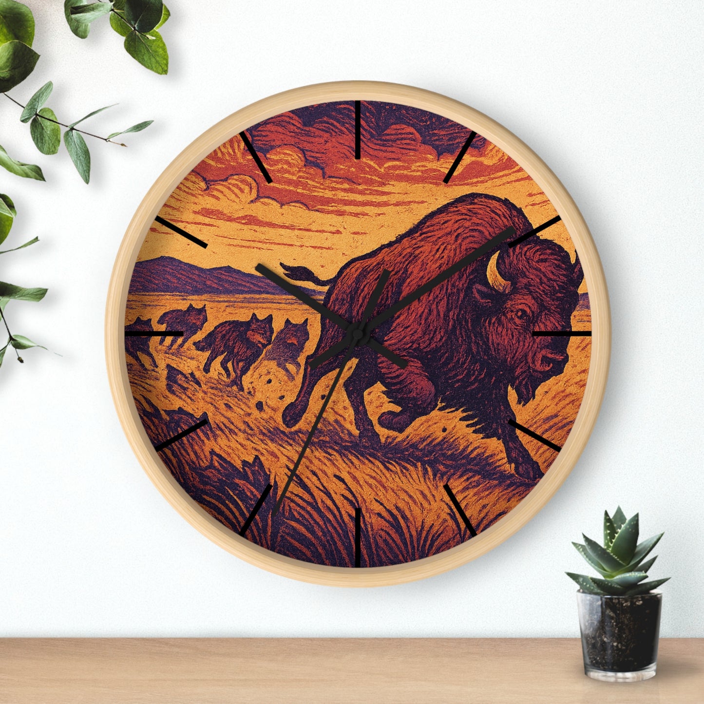 Harvest Howl Wolf Clock | Wooden Frame Wall Clock