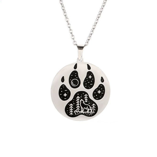 Necklace with a paw print pendant on a white background