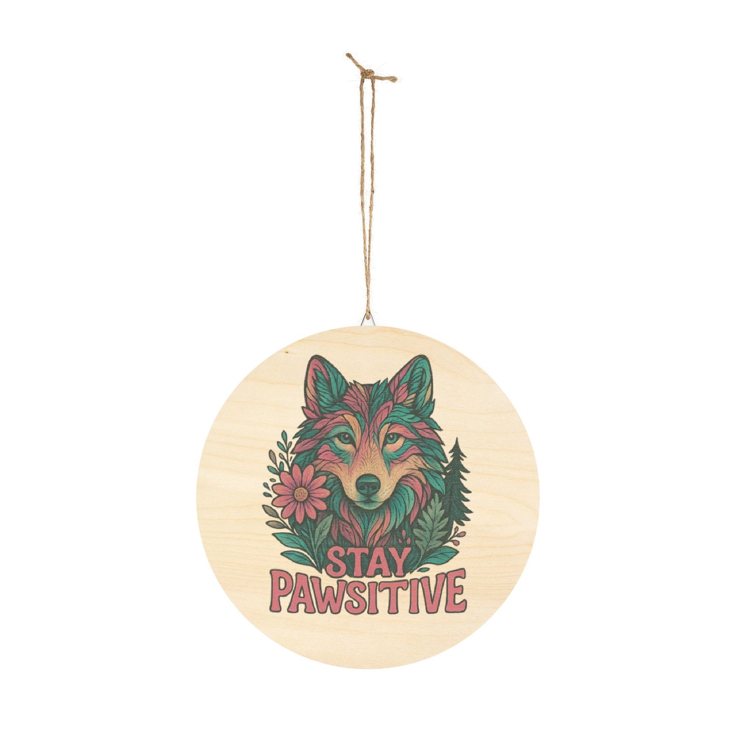 "Stay Pawsitive" Wolf Sign | Baltic Birch Wall Decor