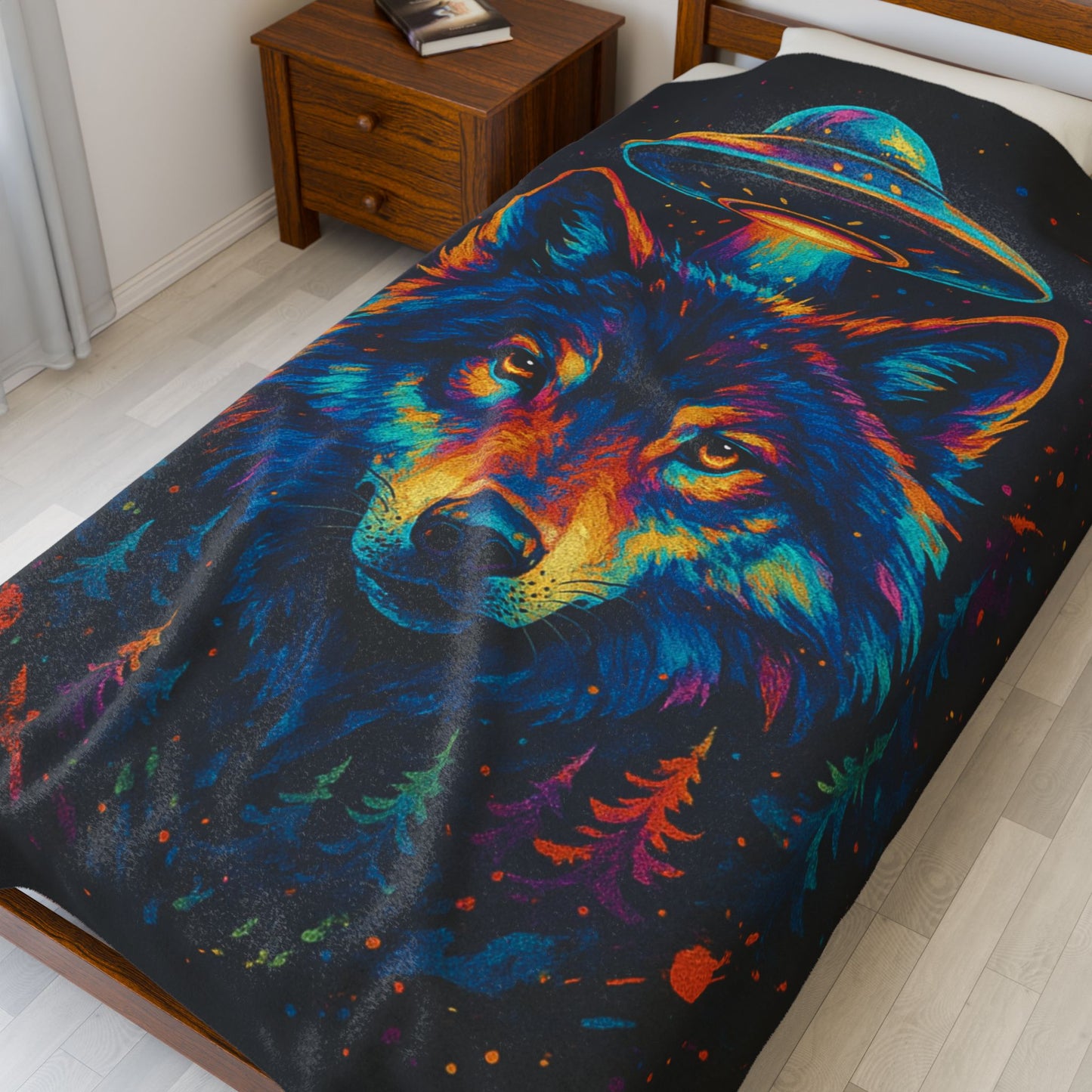 Cosmic Signal Wolf | Velveteen Plush Blanket