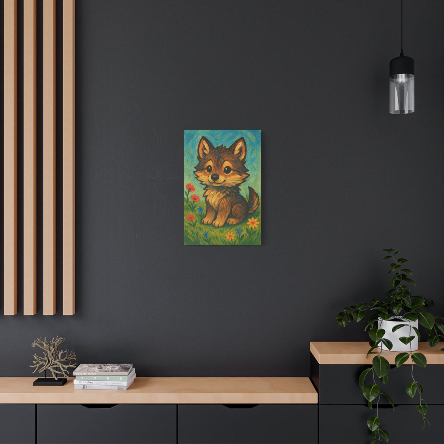 Little Wildflower Wolf | Nature Wolf Canvas Wall Art