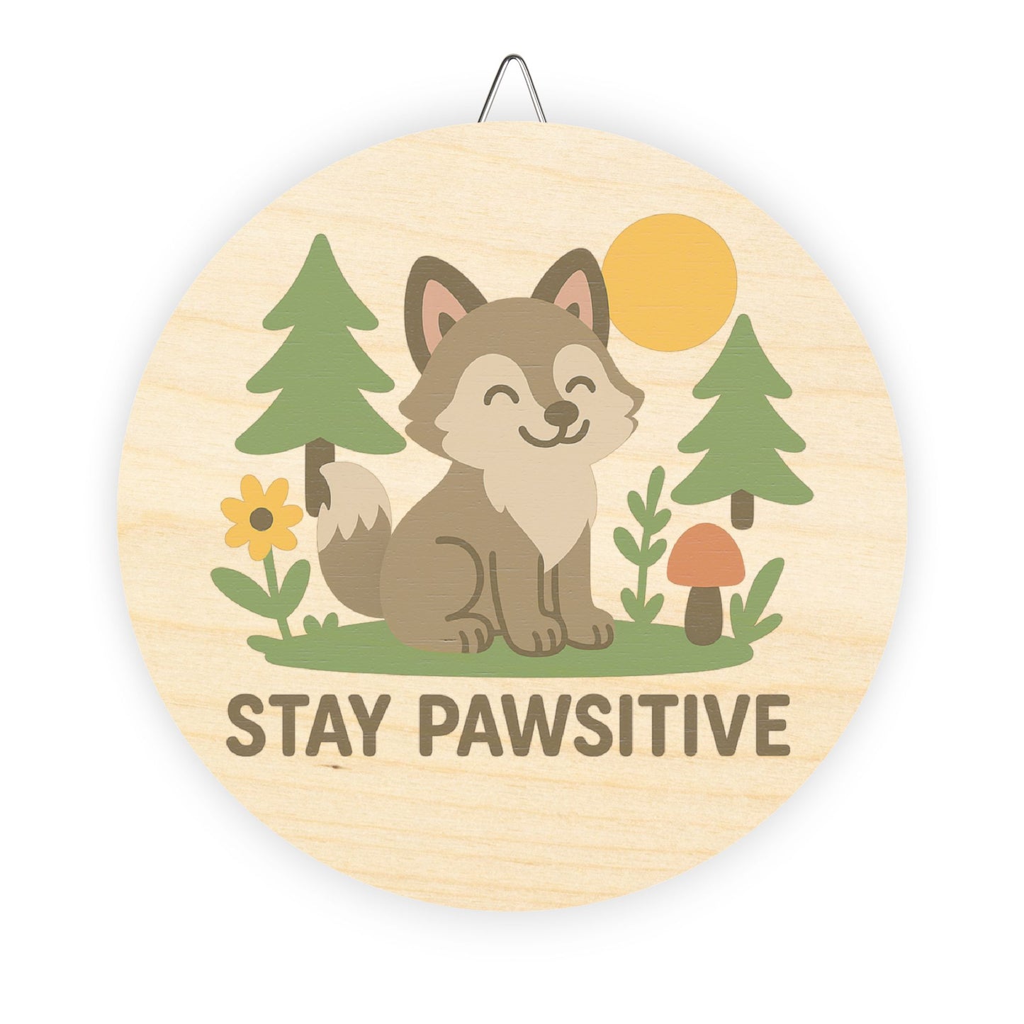 "Stay Pawsitive" - Baby Wolf Sign | Baltic Birch Wall Decor