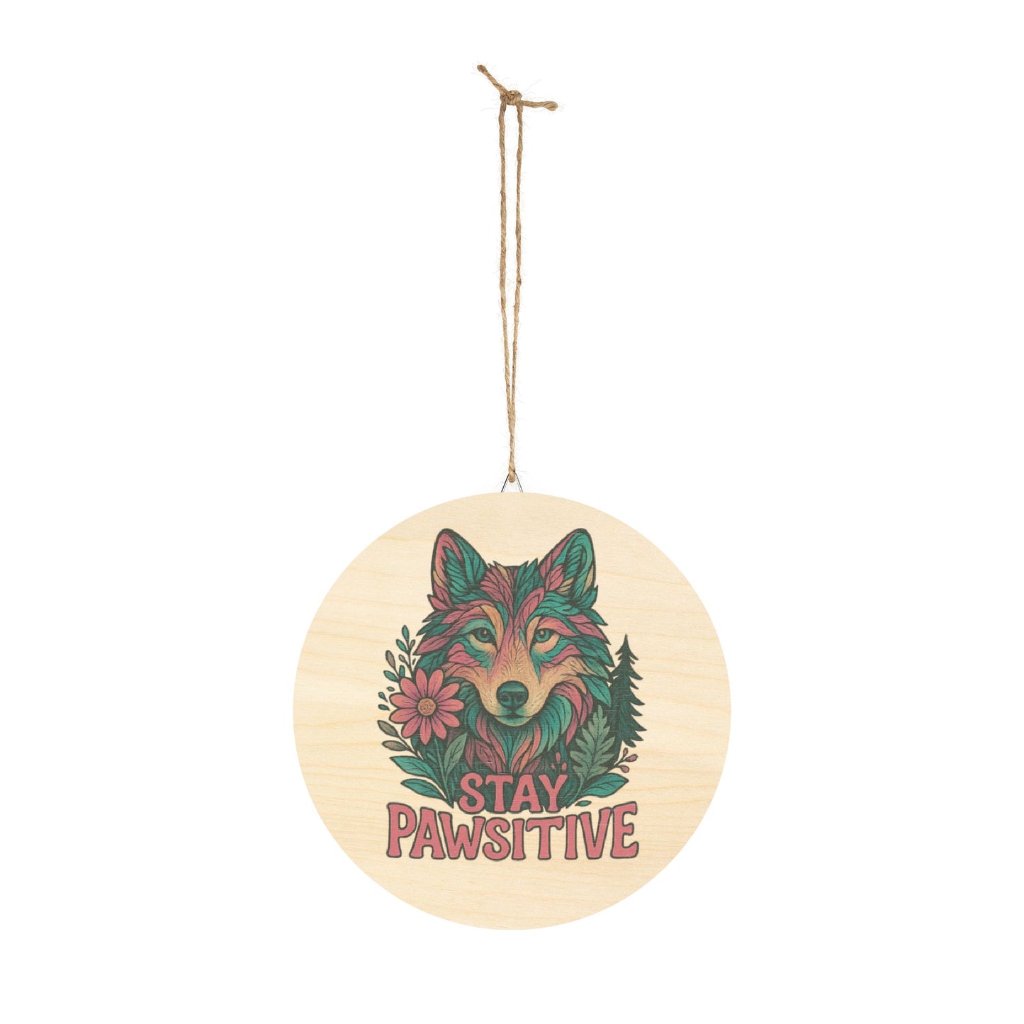 "Stay Pawsitive" Wolf Sign | Baltic Birch Wall Decor