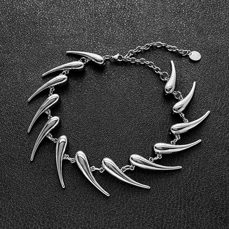 Ironfang Choker – Stainless Steel Rivet Chain with Wolf Tooth Detail