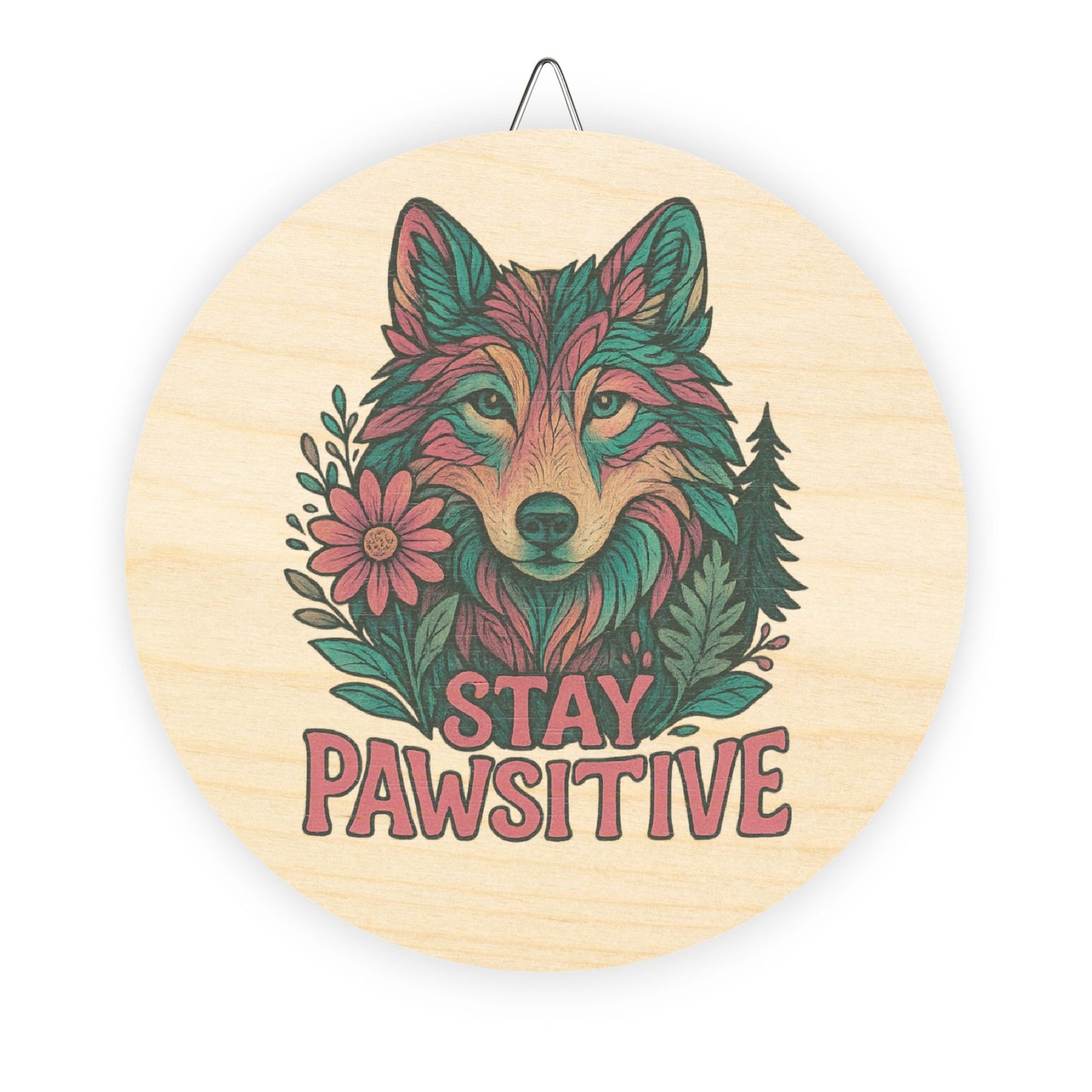 "Stay Pawsitive" Wolf Sign | Baltic Birch Wall Decor
