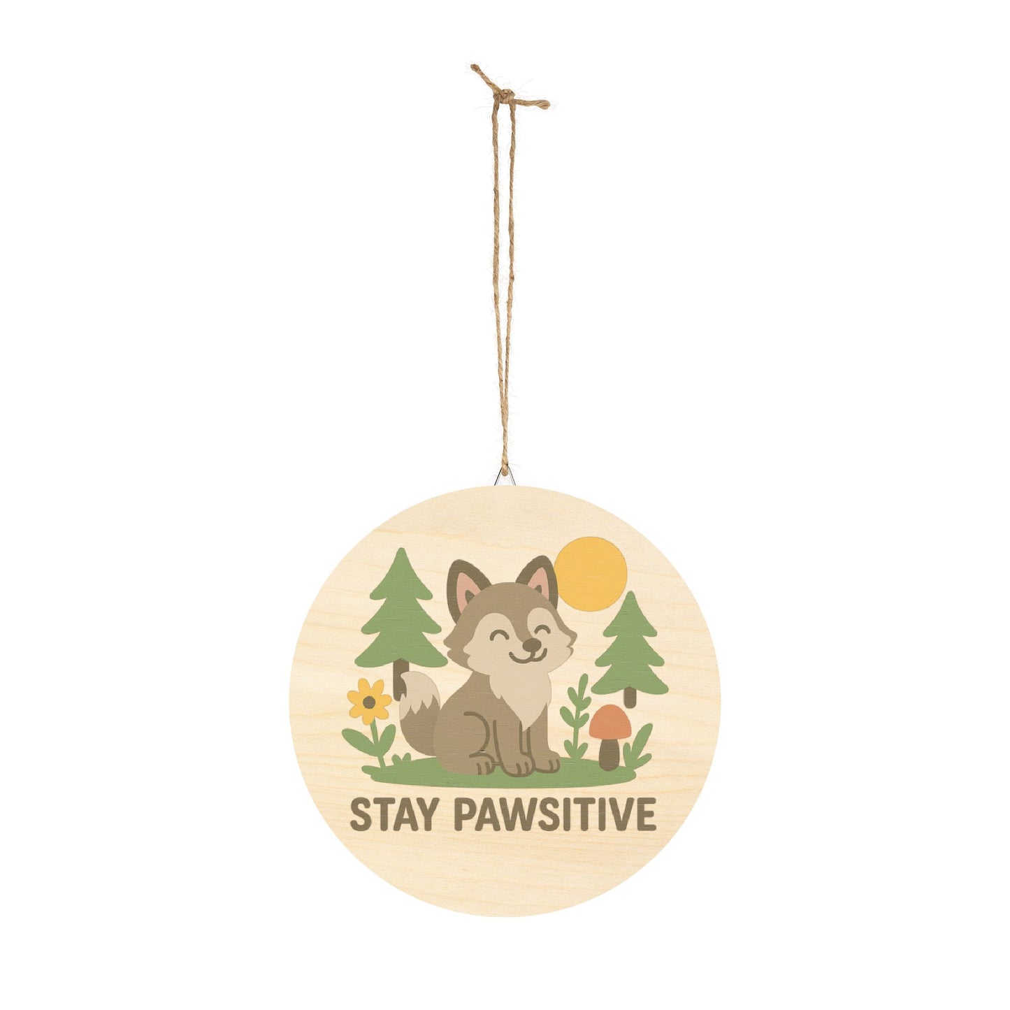 "Stay Pawsitive" - Baby Wolf Sign | Baltic Birch Wall Decor