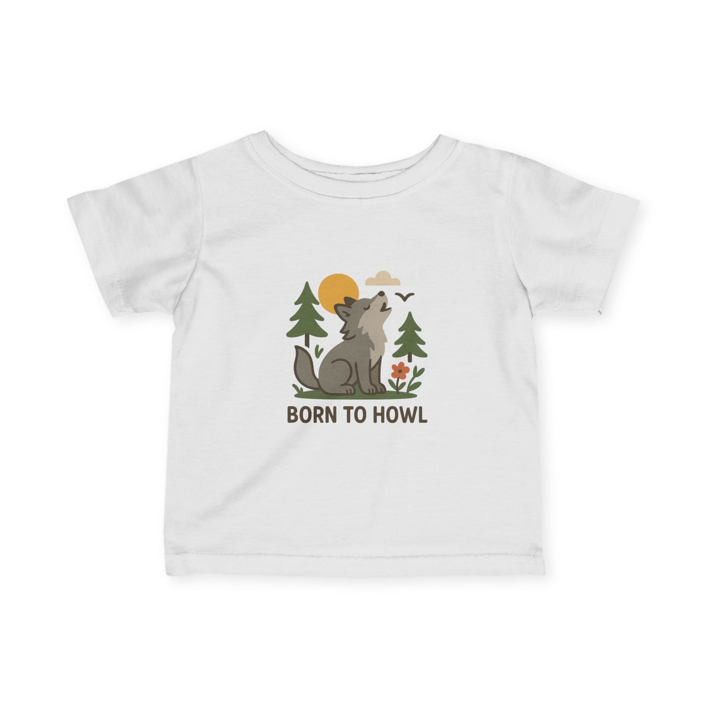 Kid's White t-shirt with a wolf graphic and 'Born to Howl' text on a white background