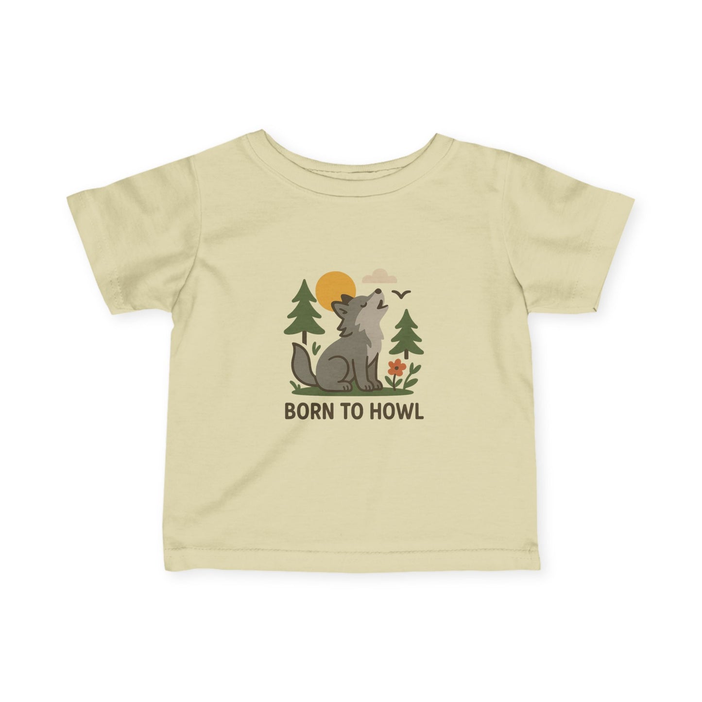 Kid's t-shirt with a wolf graphic and 'Born to Howl' text on a white background