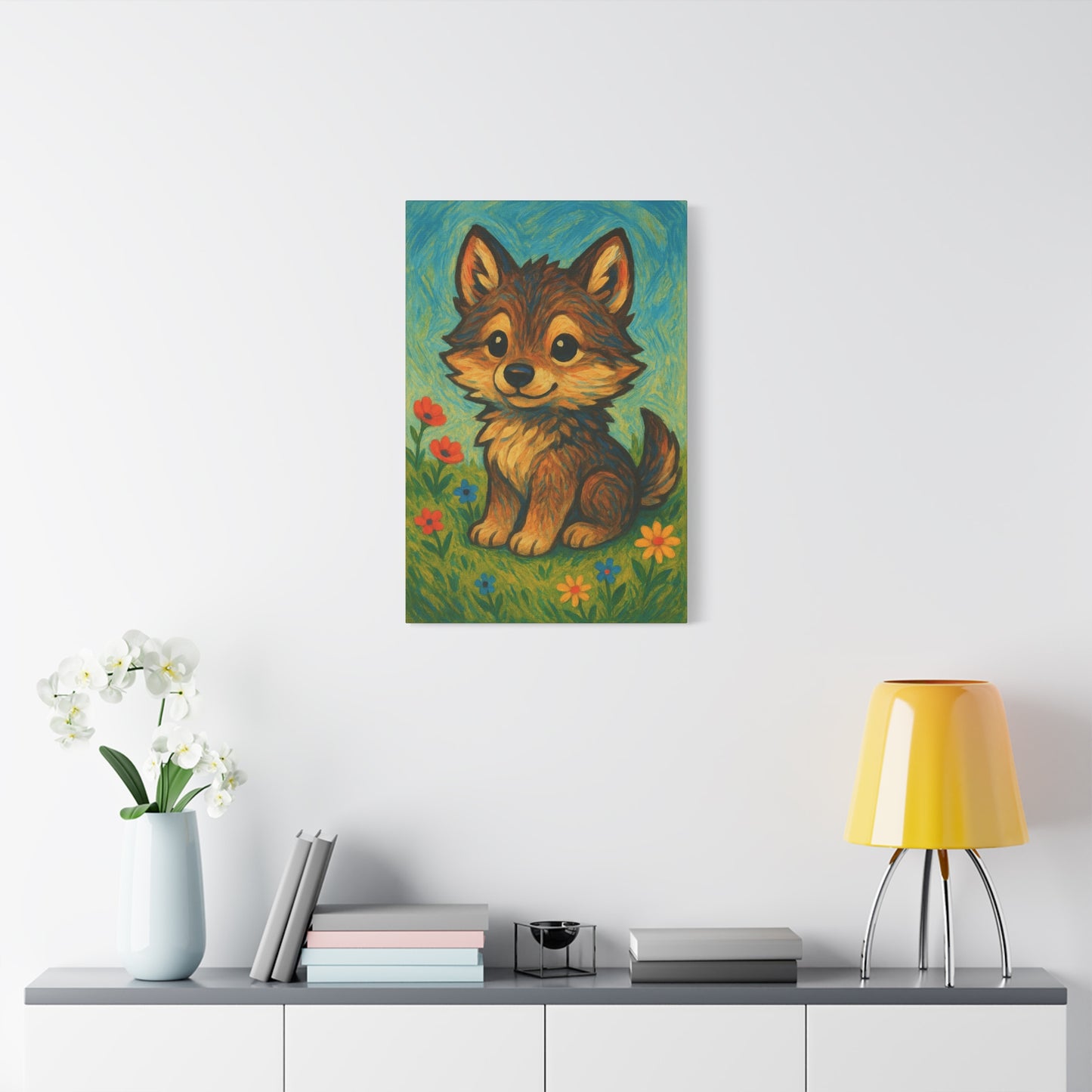 Little Wildflower Wolf | Nature Wolf Canvas Wall Art