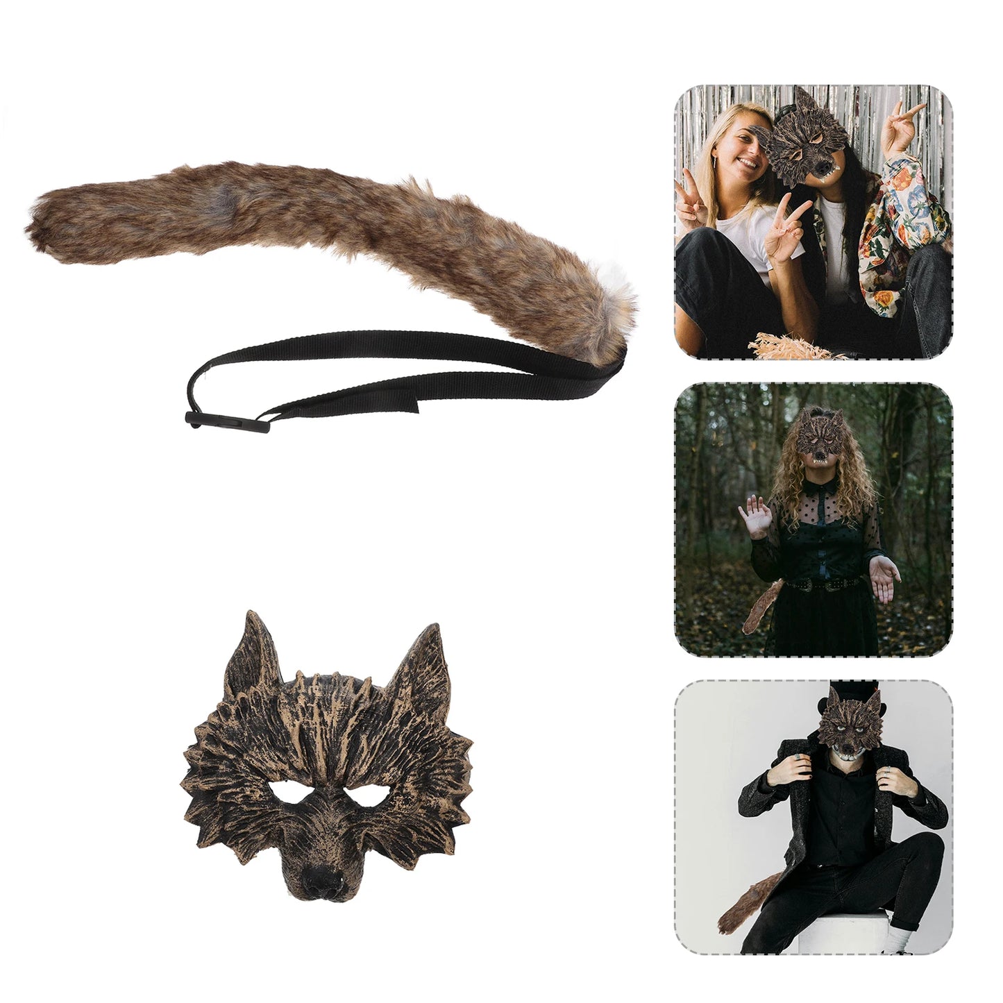 Lunar Howl Wolf Mask & Tail Set | Adult & Kids Costume Accessories for Halloween & Cosplay