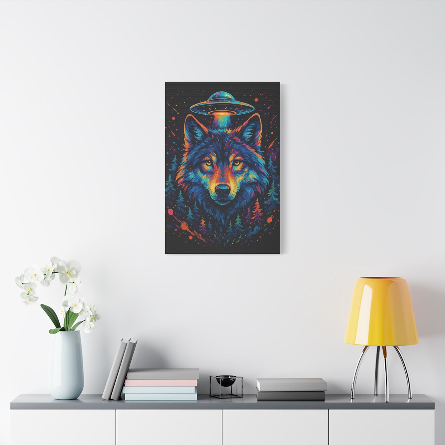 Cosmic Signal Wolf | Nature Wolf Canvas Wall Art