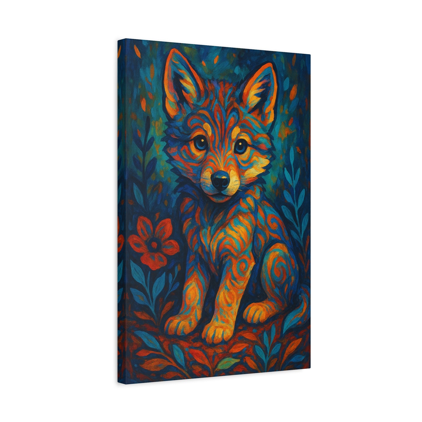 Twilight Bloom Pup | Nature Wolf Canvas Wall Art