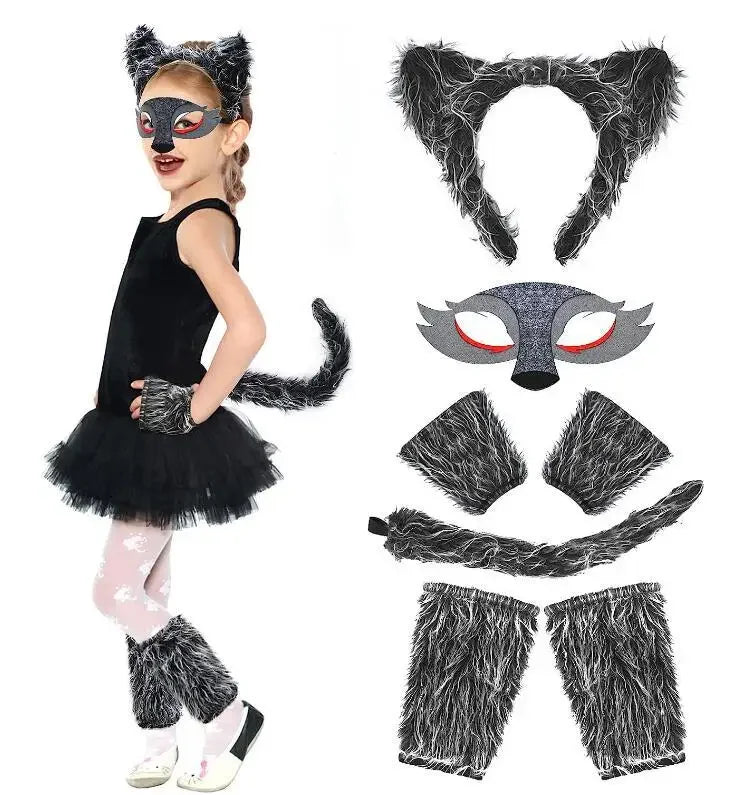 Moonpup Wolf Costume Set | Girls' Cosplay Outfit with Ears, Skirt, Tail, Mask & Warmers