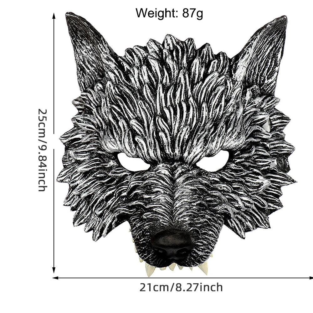 Greyfang Half Wolf Mask | 3D Halloween Masquerade Cosplay Headdress for Adults