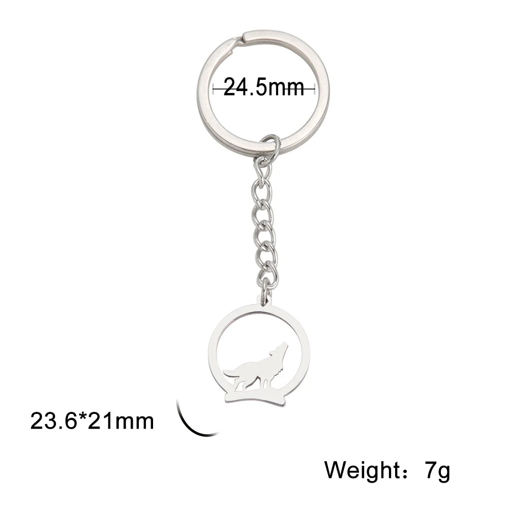 Silver Wolf Emblem Keychain | Stainless Steel Round Pendant