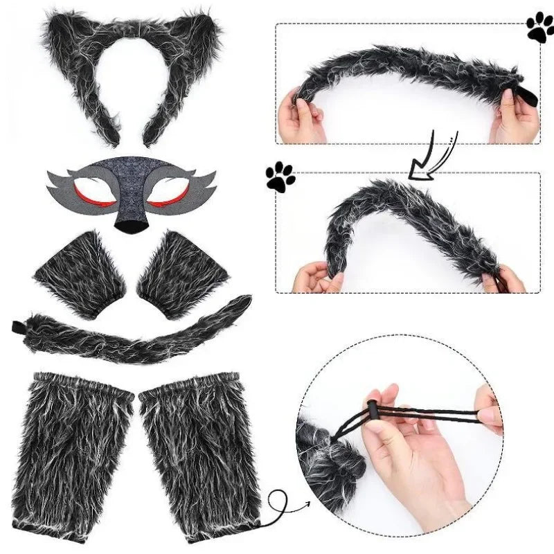 Moonpup Wolf Costume Set | Girls' Cosplay Outfit with Ears, Skirt, Tail, Mask & Warmers