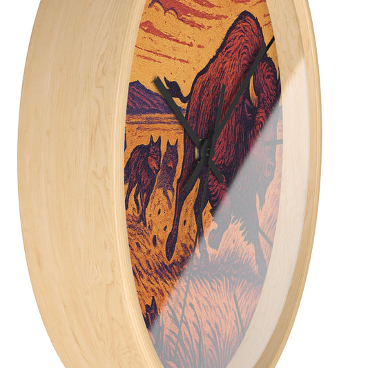 Harvest Howl Wolf Clock | Wooden Frame Wall Clock