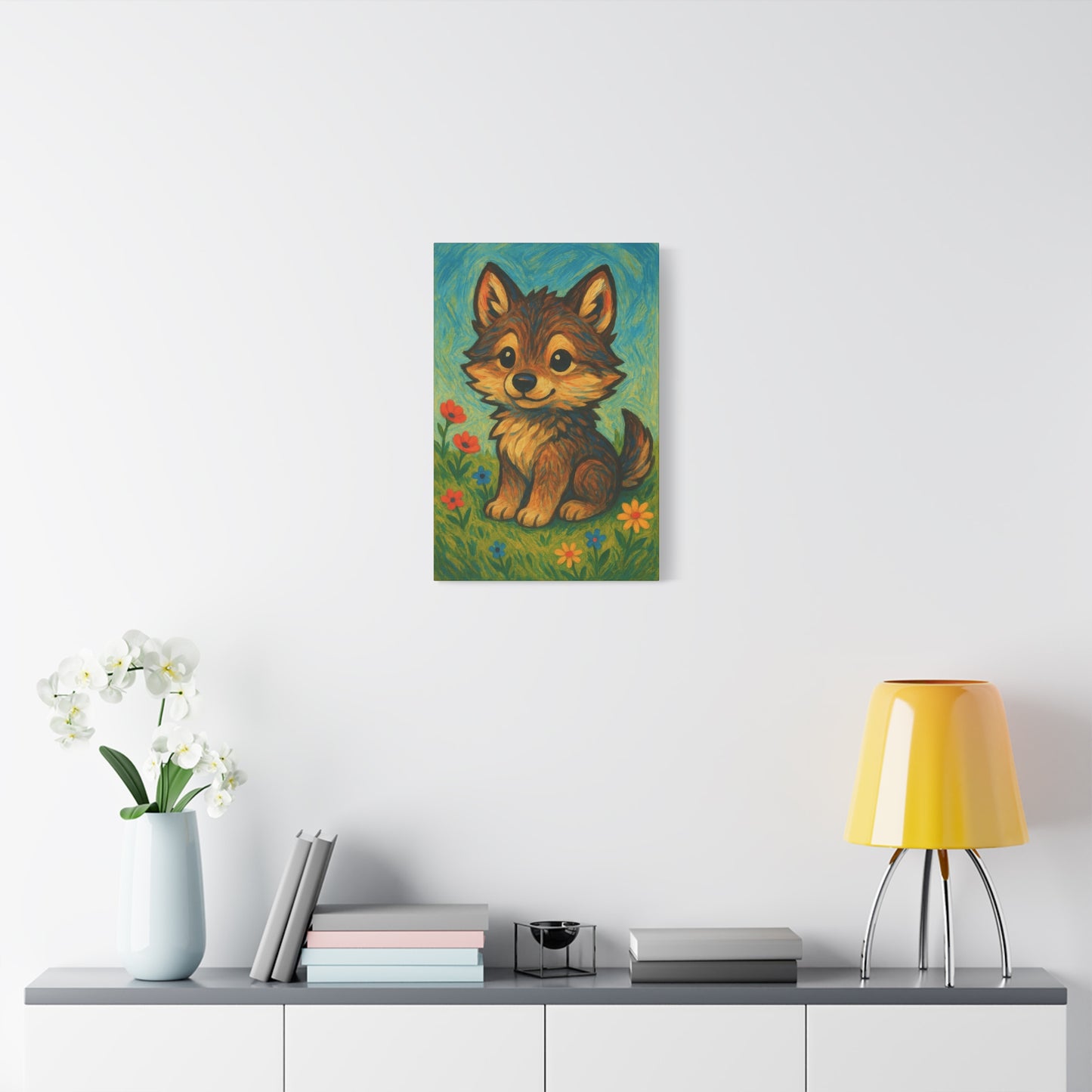 Little Wildflower Wolf | Nature Wolf Canvas Wall Art