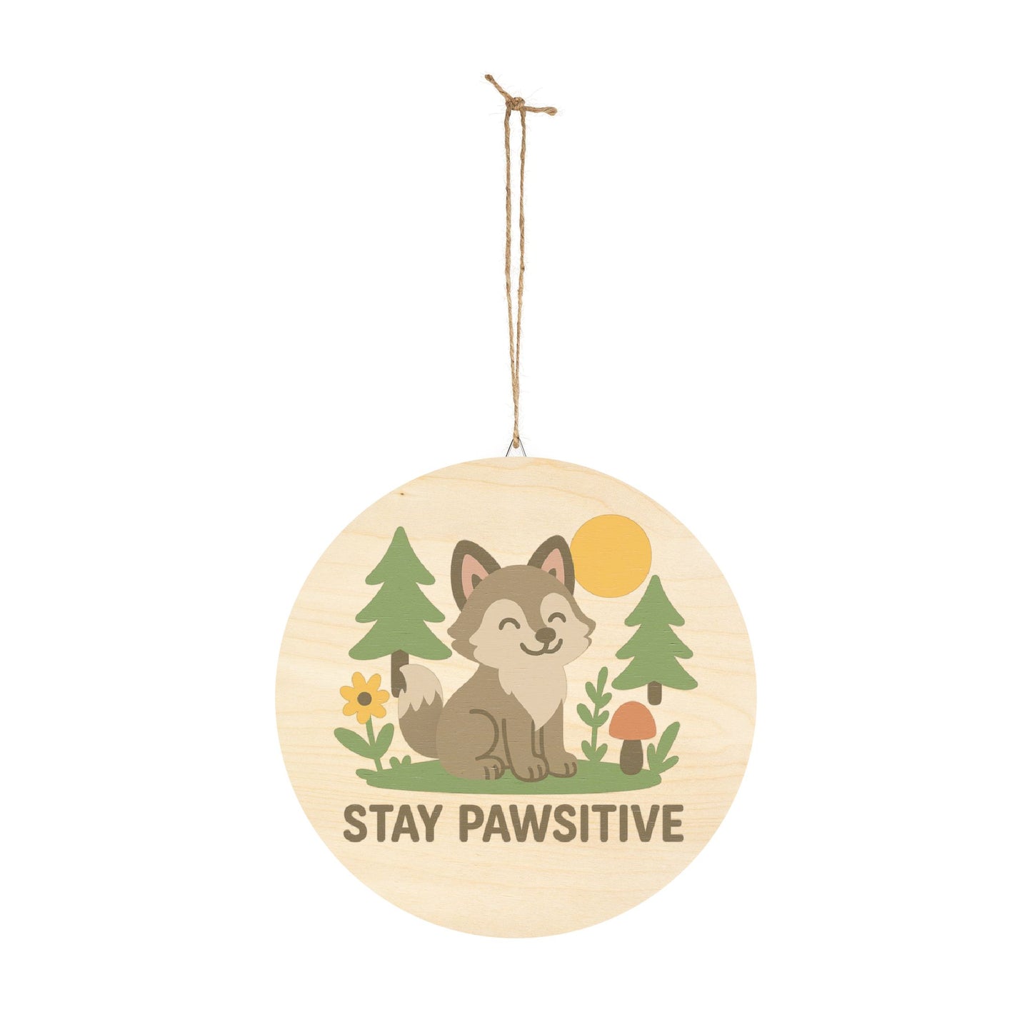 "Stay Pawsitive" - Baby Wolf Sign | Baltic Birch Wall Decor