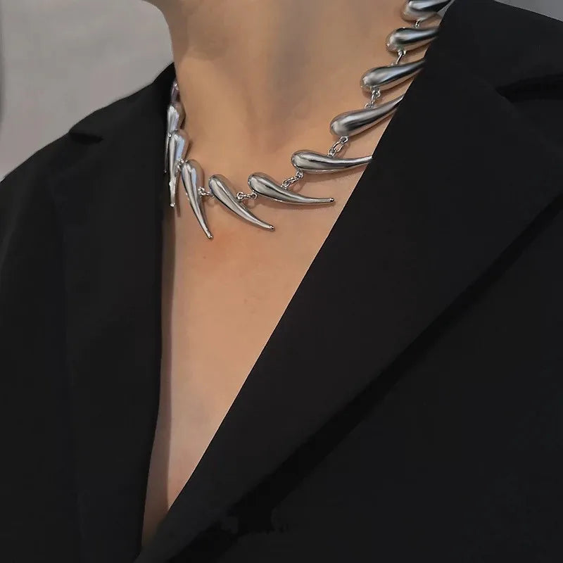 Ironfang Choker – Stainless Steel Rivet Chain with Wolf Tooth Detail