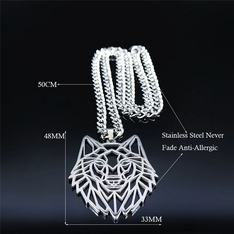 Silver Wolf Pendant – Unisex Stainless Steel Necklace