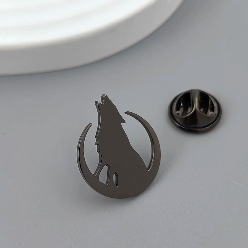 Lunar Call Brooch | Gold or Black Wolf Lapel Pin