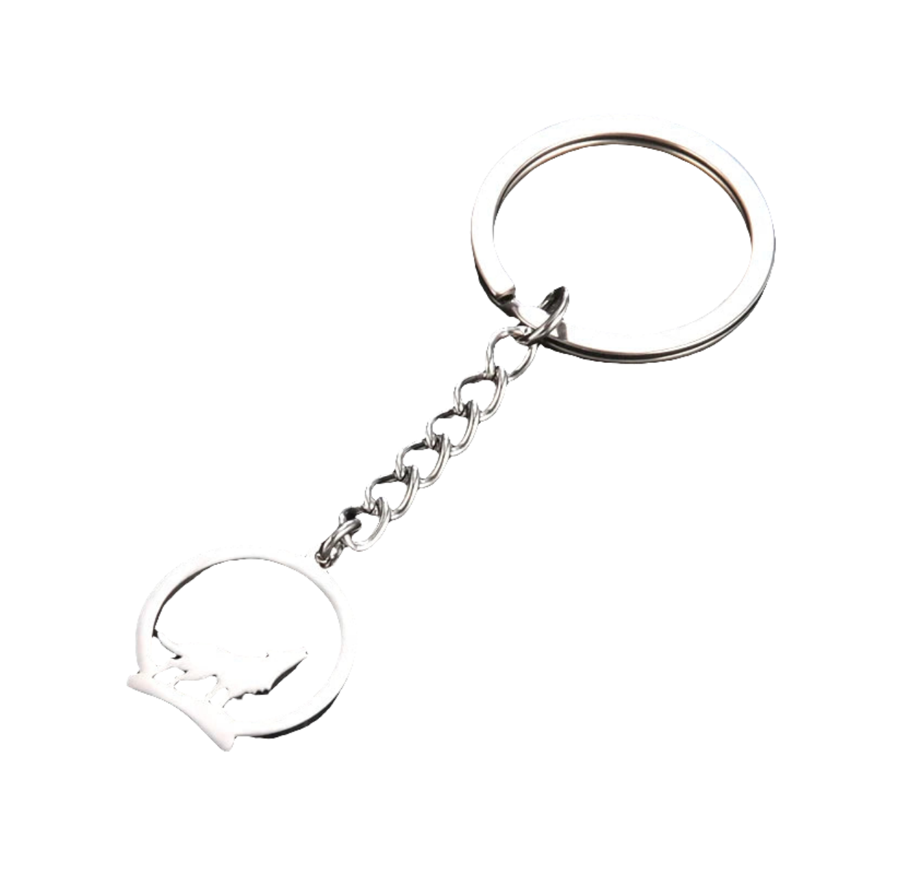 Silver Wolf Emblem Keychain | Stainless Steel Round Pendant