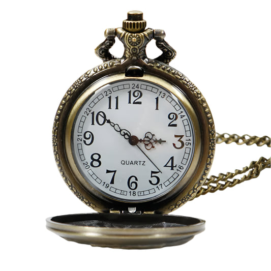 Vintage pocket watch with a chain on a white background