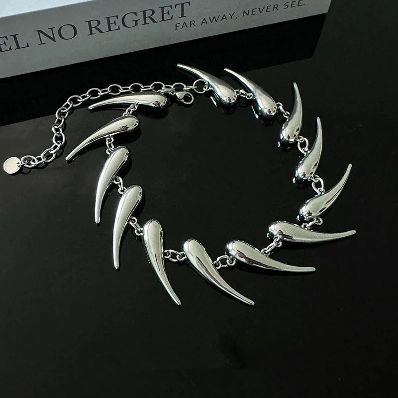 Ironfang Choker – Stainless Steel Rivet Chain with Wolf Tooth Detail