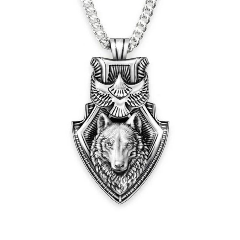 Alpha Crest Pendant – Wolf & Eagle Shield Necklace