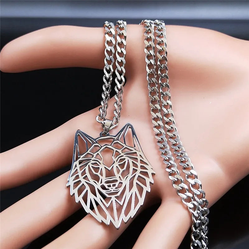 Silver Wolf Pendant – Unisex Stainless Steel Necklace