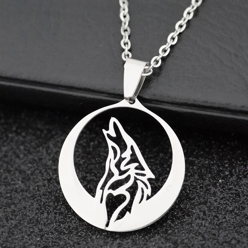 Lunar Howl Pendant – Stainless Steel Wolf Necklace