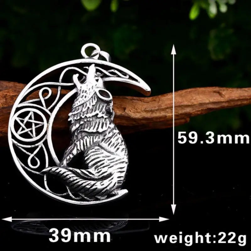 Midnight Howl Pendant – Crescent Moon & Wolf Necklace