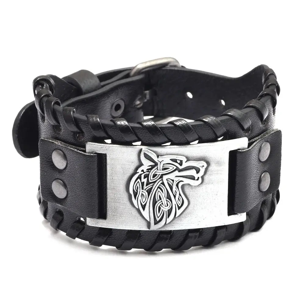 Vargbound Leather Cuff – Viking Wolf Bracelet with Metal Detail