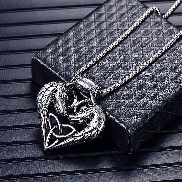Heartbound Wolves | Twin Wolf Pendant Necklace
