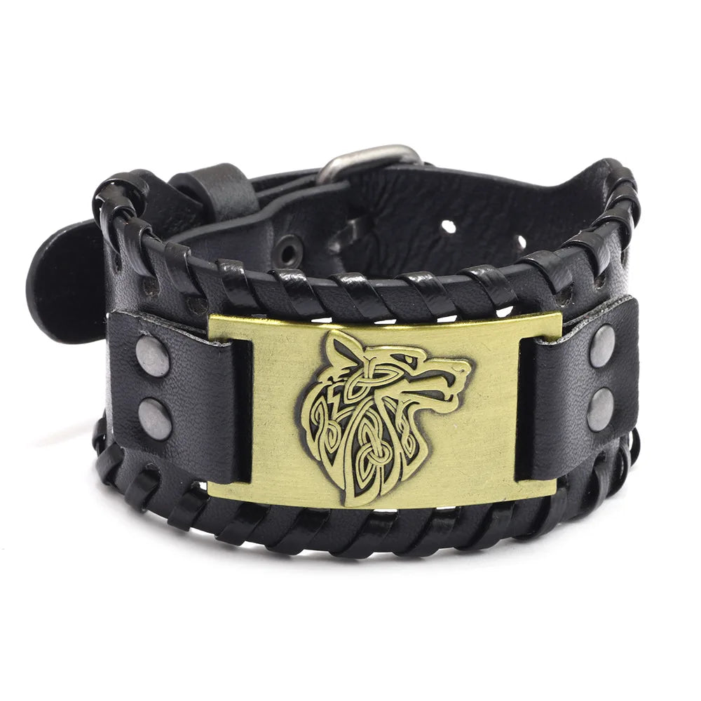 Vargbound Leather Cuff – Viking Wolf Bracelet with Metal Detail