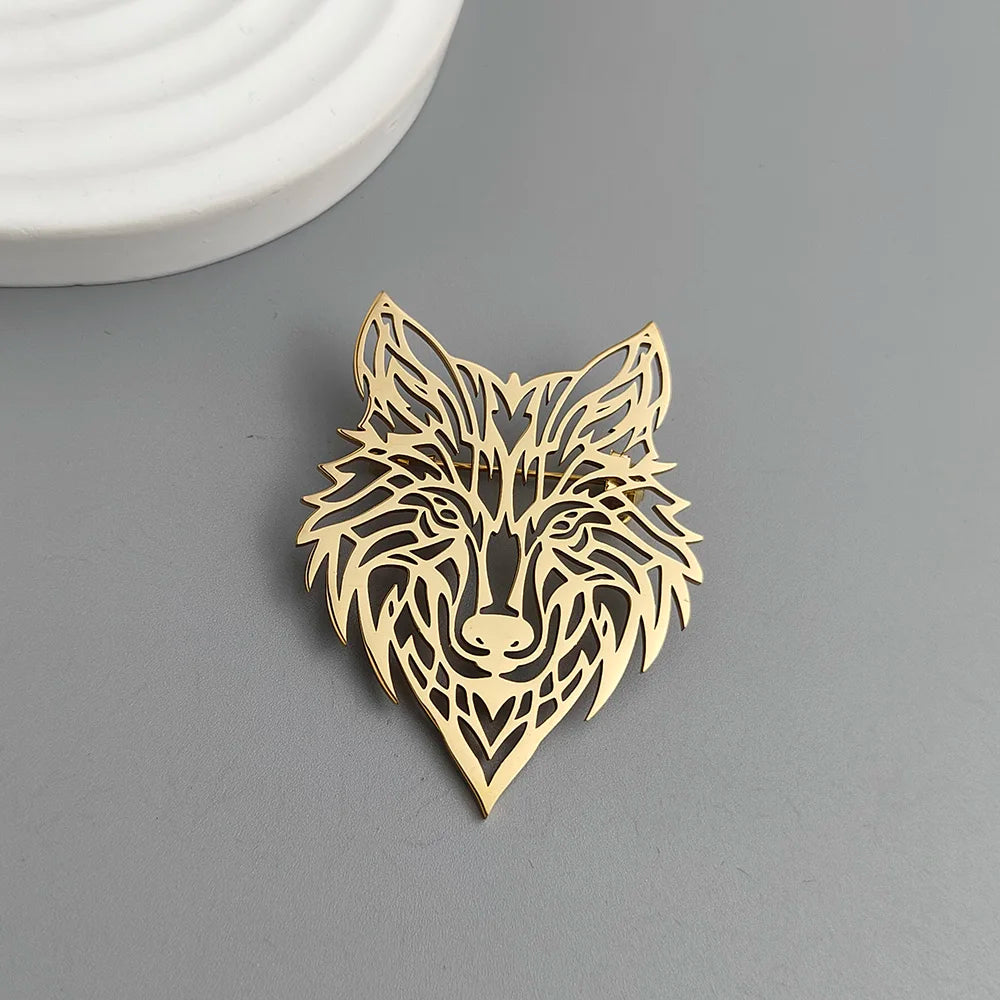 Gold Howl Brooch – 18K Plated Hollow Wolf Head Pin
