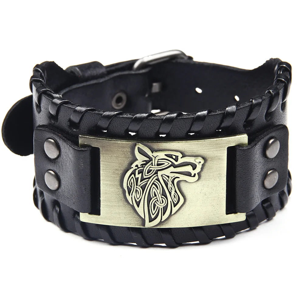Vargbound Leather Cuff – Viking Wolf Bracelet with Metal Detail